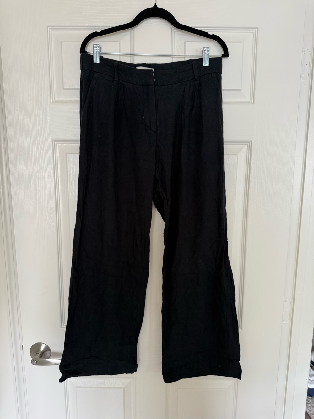 Abercrombie Black Low Rise Wide Leg Linen Trouser Pants